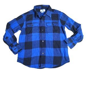 Old Navy Boys Blue Black Plaid Flannel Long Sleeve Button Down Shirt Size